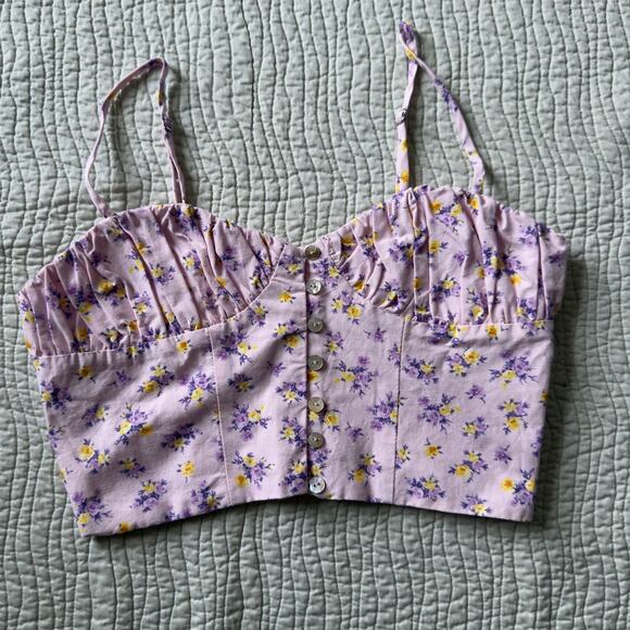 Zara Floral Bustier Corset Top Pink Spaghetti Strap Cropped Size XS - Picture 1 of 10